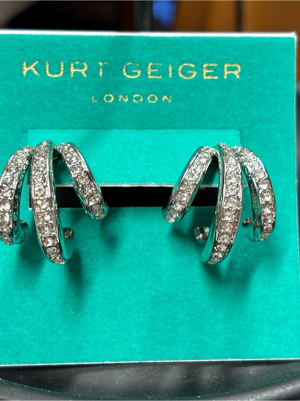 Kurt Geiger Silver Crystal Spiral Hoop Earrings - Picture 2 of 3